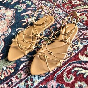 Vince Tan Leather Kenna Knotted Strappy Flat Sandals